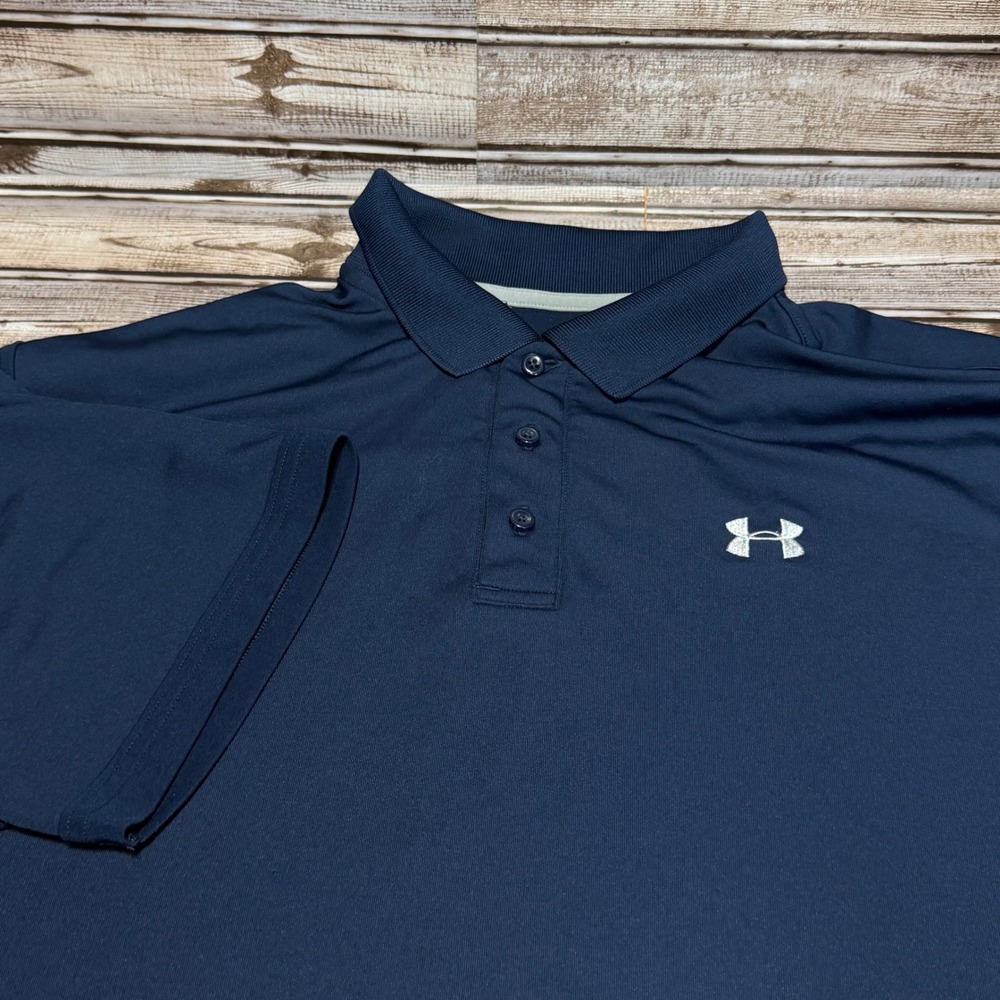 Under Armour Polo Shirt Mens 2XL Navy Blue Heatgear Loose Fit Short Sleeve